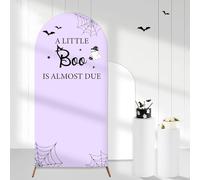 Cheerupp A little Boo Is Almost Due Arch Backdrop Covers for Her, 6 Ft Purple Halloween Stretchy Arch Backdrop Stand Cover, Photography Background Arch Stand Cover for Baby Shower Birthday Party Decor