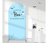 Cheerupp A little Boo Is Almost Due Arch Backdrop Covers for Him, 6 Ft Halloween Blue Stretchy Arch Backdrop Stand Covers, Photography Background Arch Stand Covers for Baby Shower Birthday Party Decor