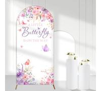 Cheerupp A Little Butterfly is On The Way Arch Backdrop Covers, 6 Ft Watercolor Flower Stretchy Arch Backdrop Stand Cover, Photography Background Arch Stand Cover for Baby Shower Gender Reveal Decor