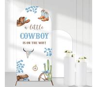 Cheerupp A Little Cowboy is On The Way Arch Backdrop Cover, 6 Ft Blue Brown Cowboy Fitted Spandex Chiara Arch Stand Covers, Wild Western Party Photo Background for Baby Shower Party Decor