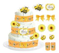 Cheerupp Bee Theme Baby Shower Diaper Cake Decorations, A Little Honey is on The Way Honey Bee Card Bee Grosgrain Ribbon Artificial Sunflowers Mini Felt Bees Decor for Bee Baby Shower Party Supplies