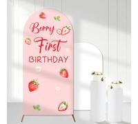 Cheerupp Berry First Birthday Arch Backdrop Covers, 6 Ft Sweet One Stretchy Arch Backdrop Stand Covers, Strawberry Photography Background Arch Stand Covers for Girls 1st Birthday Party Decor