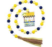 Cheerupp Blue Lemon Wood Bead Garland with Tassels, Lemonade Decorative String Beads Home Decor, Rustic Farmhouse Beaded Garland with Jute Rope Tassel and Wooden Tag for Tiered Tray Window Wall Decor