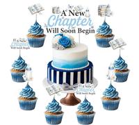 Cheerupp Blue Storybook Baby Shower Decorations for Boys, 25 Pcs Storybook Baby Shower Cake Toppers, A New Chapter Will Soon Begin Cupcake Toppers for Reading Library Gender Reveal Party Supplies