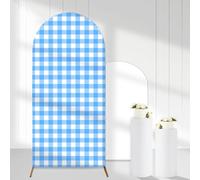 Cheerupp Blue White Gingham Arch Covers Backdrop, 6 Ft Stretchy Wedding Arch Backdrop Stand Covers, Plaid Arch Stand Covers for Birthday Baby Shower Banquet Ceremony Decorations