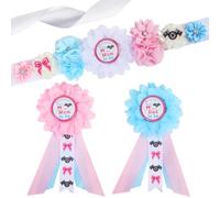 Cheerupp Burnouts or Bows Baby Shower Maternity Sash Kit - Cars Wheels Theme Gender Reveal Party Belly Belt Corsage Pins, Trucks New Parents Pregnancy Photo Props Party Supplies