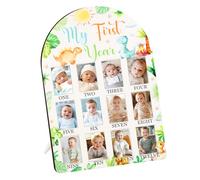 Cheerupp Dinosaur Themed My First Year Photo Frame, Baby's First Year Picture Frame, Newborn 12 Months Gender Neutral Baby Milestone Memories Display Wood Board for 1st Birthday Decor Keepsake Gift