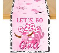 Cheerupp Disco Cowgirl Theme Table Runner, Pink Let’s Go Girls Linen Fabric Table Runner for Everyday Use 72 x 13 Inches, Washable Table Cover for Indoor Outdoor Kitchen Dining Table Decor