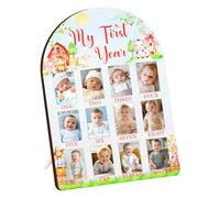 Cheerupp Farm Animal Themed My First Year Photo Frame, Red Baby's First Year Picture Frame, Newborn 12 Months Gender Neutral Baby Milestone Memories Display Wood Board for 1st Birthday Decorations