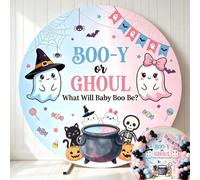 Cheerupp Halloween Boo Y Or Ghoul What Will Baby Boo Be Round Backdrop Covers, 6 Ft Ghost Stretchy Backdrop Stand Covers, Photography Background Stand Covers for Gender Reveal Baby Shower Party Decor