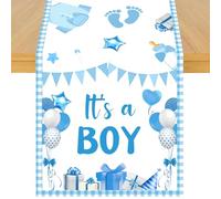 Cheerupp It’s a Boy Theme Table Runner, 72 x 13 Inches Blue Linen Welcome Baby Boy Table Cover for Baby Shower Gender Reveal Home Kitchen Dining Table Decorations