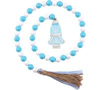 Cheerupp Lake Wood Bead Garland with Tassels, Summer Lake Decorative String Beads Home Decor, Rustic Farmhouse Beaded Garland with Jute Rope Tassel and Wooden Tag for Tiered Tray Window Wall Decor