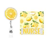 Cheerupp Lemon Theme Glittering Badge Buddy Card Holder and Badge Reel with Swivel Alligator Clip for Nurse, Lemonade Nursing Acrylic Identity ID Badge Protector ID Card Holder Accessories