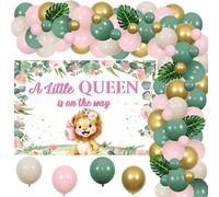 Cheerupp Lion Theme Baby Shower Decorations for Girls, A Little Queen is On The Way Backdrop Balloon Garland Kit for Jungle Safari Animal Theme Baby Shower Party Supplies