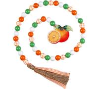 Cheerupp Little Cutie Wood Bead Garland with Tassels, Orange Decorative String Beads Home Decor, Rustic Farmhouse Beaded Garland with Jute Rope Tassel and Wooden Tag for Tiered Tray Window Wall Decor