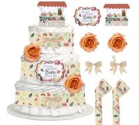 Cheerupp Locally Grown Theme Diaper Cake Decorations for Baby Shower Party, Farmers Market Print Ribbon Cards Artificial Flowers Khaki Bows Decor, Locally Grown Baby on the Way Baby Shower Favors