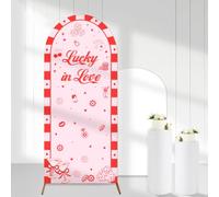 Cheerupp Lucky in Love Arch Backdrop Covers, 6 Ft Pink Casino Stretchy Fabric Fitted Arch Backdrop Stand Cover, Cocktail Cherry Vegas Photo Background for Bridal Shower Bachelorette Party Decor