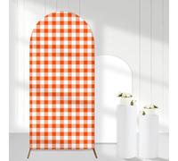 Cheerupp Orange White Checkered Arch Backdrop Covers, 6 Ft Stretchy Arch Backdrop Stand Covers, Photography Background Orange White Plaid Arch Stand Covers for Wedding Birthday Baby Shower Party Decor