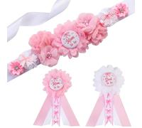 Cheerupp Pink Bow Gender Reveal Maternity Sash Kit, Pink Baby Shower Belly Belt and Mom to Be Dad to Be Corsage Pins, New Parent Pregnancy Announcement Photo Props Party Supplies