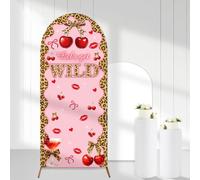 Cheerupp Pink Let's Get Wild Arch Backdrop Covers, 6 Ft Leopard Cherry Stretchy Fabric Fitted Arch Backdrop Stand Cover, Brown Wild Photo Background for Birthday Baby Shower Bachelorette Party Decor