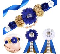 Cheerupp Prince Baby Shower Maternity Sash Kit - Royal and Gold Belly Belt for Mum to Be and Dad, New Parents Pins, Photo Props