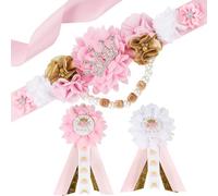 Cheerupp Princess Baby Shower Maternity Sash Kit - Pink and Gold Princess Baby Shower Belly Belt and Mom to Be & Dad to Be Corsage Pins, New Parents Pregnancy Photo Props Party Supplies