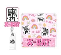 Cheerupp Radiology X-Ray Tech Glitter Badge Buddy Card Holder and Badge Reel with Swivel Alligator Clip for Nurse, Rainbow Groovy Nursing Acrylic Identity ID Badge Protector ID Card Holder Accessories