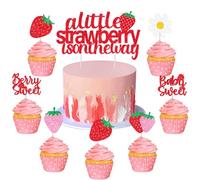 Cheerupp Strawberry Baby Shower Decorations, 25PCS A Little Strawberry is on the Way Cake Topper, Berry Sweet Cupcake Toppers Set for Fruit Baby Sweet Gender Reveal Party Supplies