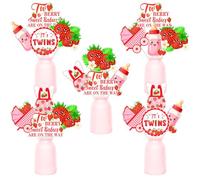 Cheerupp Strawberry Twins Baby Shower Decorations, 24PCS Two Berry Sweet Babies are on The Way Table Centerpiece Sticks, It’s Twins Toppers, Berry Fruit Gender Reveal Party Supplies