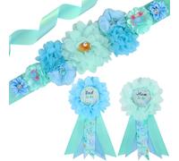 Cheerupp Under The Sea Baby Shower Maternity Sash Kit - Ocean Animal Baby Shower Belly Belt and Mom to Be & Dad to Be Corsage Pins, New Parents Pregnancy Photo Props Party Supplies