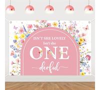 Cheerupp Wildflower 1st Birthday Decorations for Girls, 3 x 5 ft Isn’t She Lovely Isn't She Onederful Backdrop, Little Wild Flower Photo Booth Background Banner for First Bday Party Supplies