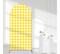 Cheerupp Yellow Gingham Arch Covers Backdrop, 6 Ft Yellow White Stretchy Wedding Arch Backdrop Stand Covers, Plaid Arch Stand Covers for Birthday Baby Shower Banquet Ceremony Decorations