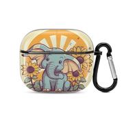 Cheery Elephant Bluetooth Earbuds Case Cover Full Body Shockproof Protection Hard Case Support Wireless Charging with Keychain Personalized Gift for AirPods 3