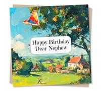 Cheery Happy Birthday Card for Nephew - Kite, Sky, Countryside - from Aunt, Aunty, Uncle