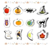 CHEERYMAGIC 12 Pcs Halloween Cookie Cutters, Halloween Cookie Cutters Set Stainless Steel Pumpkin Element Cookies Cutter, Biscuit Cutter Mould for Holiday Party Supply A4BGMJ (12J)