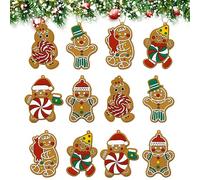 CHEERYMAGIC 12PCS Christmas Gingerbread Ornaments, Ginger Man Figurine with Strings Hanging Ornaments for Xmas Tree Decorations Holiday Party Indoor Decor Season Birthday Gifts A3BBTJB