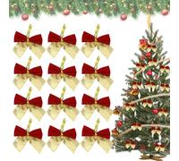 CHEERYMAGIC 12PCS Red&Gold Velvet Ribbon Bows for Christmas Tree Decorations DIY Crafts Indoor Decor, Tie Wreath Ornaments Decoration for Xmas A3HDJZS (red+gold)
