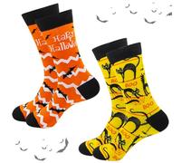 CHEERYMAGIC 2 Pairs Halloween Novelty Socks Cartoon Bat Cat Sock Cute Pattern Mini Crew Sock Funny Socks Gifts for Boys Girls Halloween Party Supplies A8HMBFW