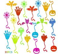 CHEERYMAGIC 30 PCS Stretchy Sticky Toys Set - Halloween Pumpkin Ghost Bat Spider Web Hands Toys for Party Bag Fillers Trick or Treat