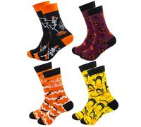 CHEERYMAGIC 4 Pairs Halloween Novelty Socks Novelty Cartoon Pumpkin Cat Cute Pattern Mini Crew for Boys Girls Halloween Festival Party Supplies A8HCH4W