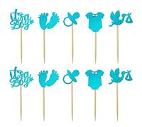 CHEERYMAGIC Baby Shower Cupcake Picks, Baby Cupcake Toppers, It's a Boy Baby Shower Cake Toppers with Glitter Swan Pacifier Jumpsuit, Baby Birthday Party Cake Decorations A9-DGCPTZ(Boy)