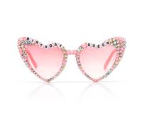 CHEERYMAGIC Birthday Glasses, Love Heart Sunglasses for Women Happy Birthday Queen Glasses Shiny Bling Diamonds Pearls Sunglasses for Women Ladies Birthday Party Gift Supplies Photo Props A7SRNWMJ