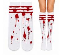 CHEERYMAGIC Bloody Socks, Halloween Stockings for Women, Scary Bloody Sock Over Knee White Tights Zombie Festival Props for Women Adult A8XCXJW