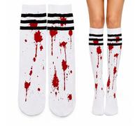 CHEERYMAGIC Bloody Socks, Halloween Stockings for Women, Scary Bloody Sock Over Knee White Tights Zombie Festival Props for Women Adult A8XCXJW