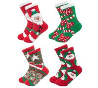 CHEERYMAGIC Christmas Fluffy Socks 4 Pairs Women Fluffy Bed Socks Sleeping Warm Sock Xmas Gift for Christmas A8HLMR4W