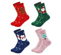 CHEERYMAGIC Christmas Socks, 4 Pairs Novelty Winter Warm Knitting Socks Cotton Thick Slipper Stocking Xmas Santa Claus Snowman for Family Christmas Girls Gift Stocking Fillers A8SSZTSDW