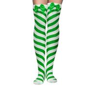 CHEERYMAGIC Christmas Thigh High Socks, Green and White Stripe Knee High Socks with Bows Long Tube Stockings for Women Girls Xmas Halloween Valentine's Day Favors A4XWCTW (Green)
