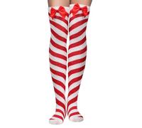 CHEERYMAGIC Christmas Thigh High Socks, Red and White Stripe Knee High Socks with Bows Long Tube Stockings for Women Girls Xmas Halloween Valentine's Day Favors A4XWCTW(Red)