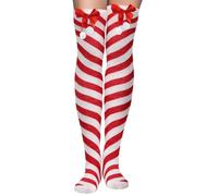 CHEERYMAGIC Christmas Thigh High Socks, Red and White Stripe Knee High Socks with Bows Long Tube Stockings for Women Girls Xmas Halloween Valentine's Day Favors A4MQXTW (Red)