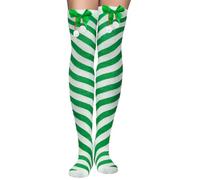 CHEERYMAGIC Christmas Thigh High Socks, Red and White Stripe Knee High Socks with Bows Long Tube Stockings for Women Girls Xmas Halloween Valentine's Day Favors A4MQXTW (UK, Alpha, One Size, Green)